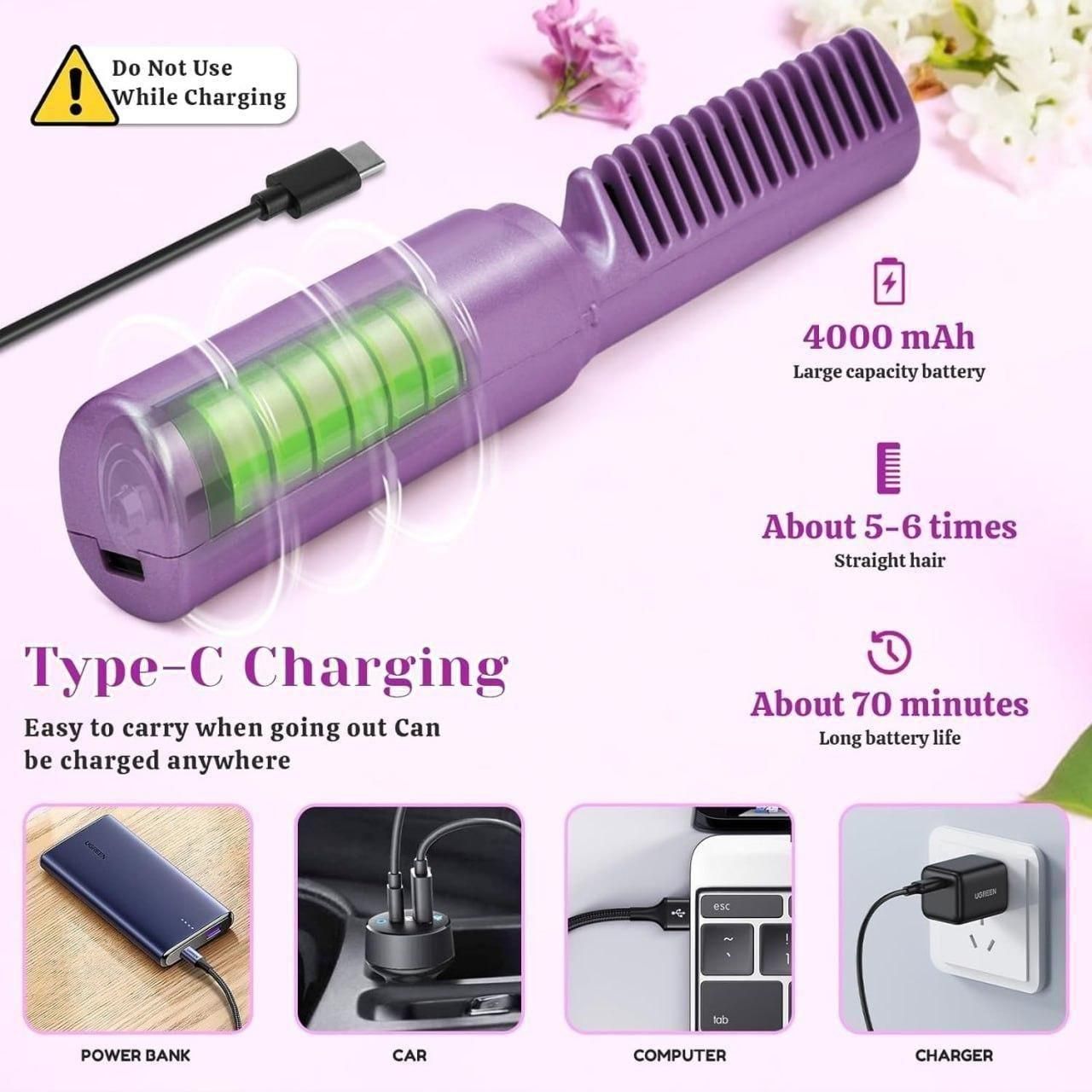 Click Haven™ Rechargeable Portable Hair Straightener Comb